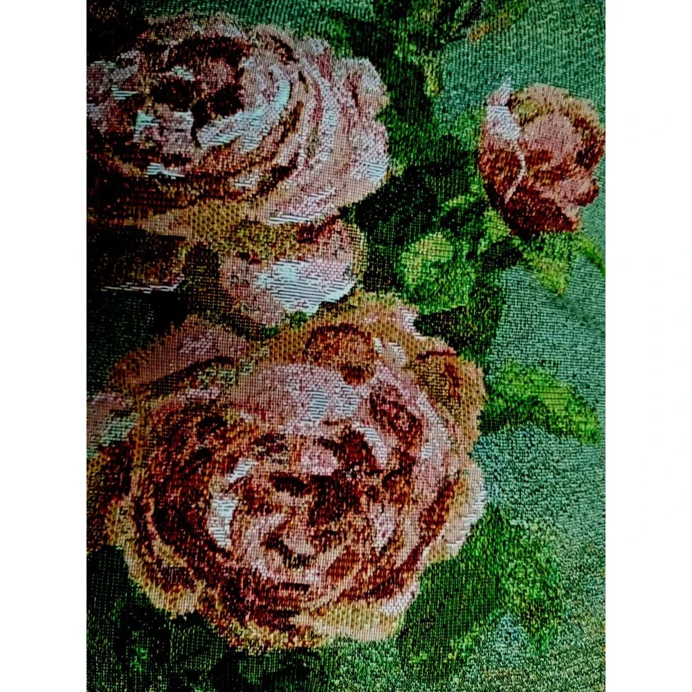 Vintage Clavelle Floral Roses Tapestry Square Throw Pillow Piped Edges